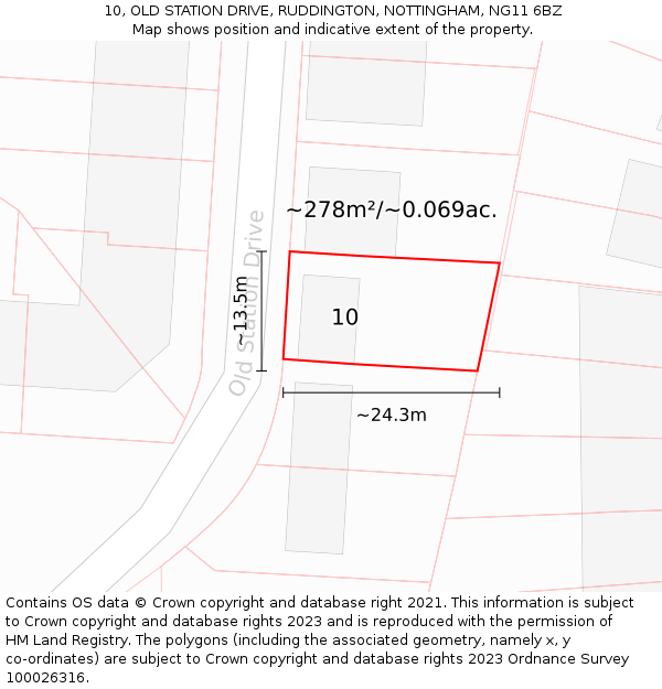 10, OLD STATION DRIVE, RUDDINGTON, NOTTINGHAM, NG11 6BZ: Plot and title map