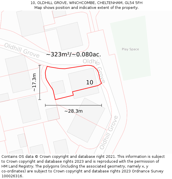 10, OLDHILL GROVE, WINCHCOMBE, CHELTENHAM, GL54 5FH: Plot and title map