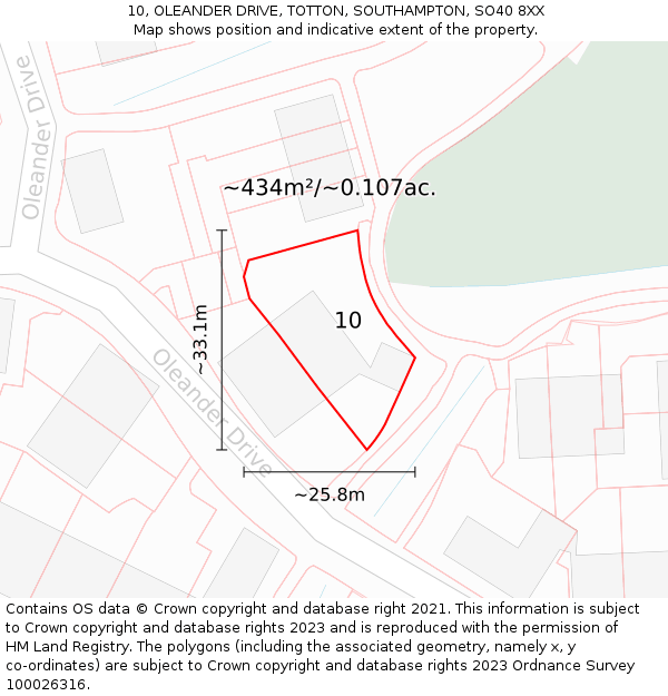 10, OLEANDER DRIVE, TOTTON, SOUTHAMPTON, SO40 8XX: Plot and title map