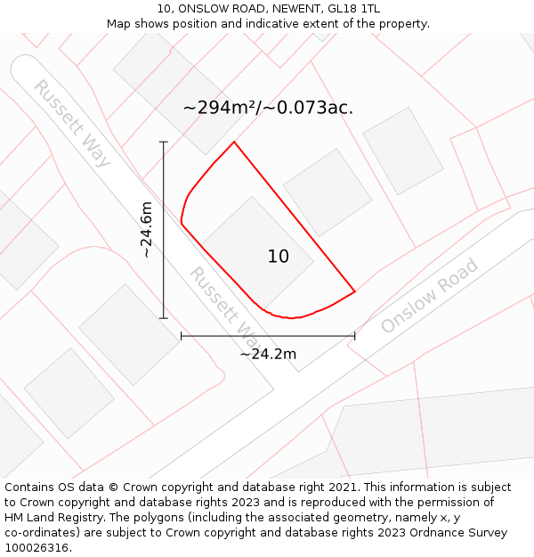 10, ONSLOW ROAD, NEWENT, GL18 1TL: Plot and title map