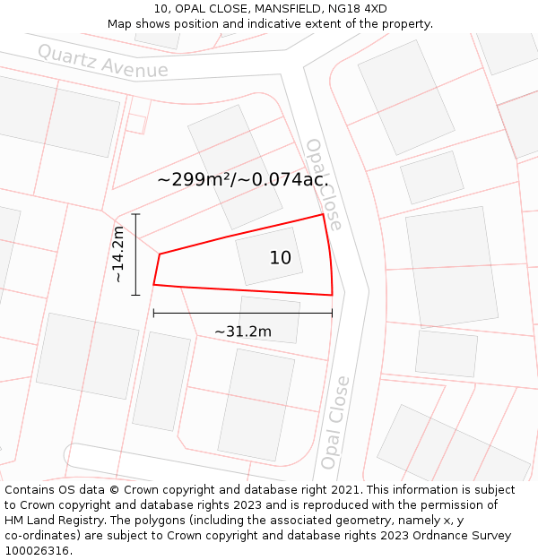 10, OPAL CLOSE, MANSFIELD, NG18 4XD: Plot and title map