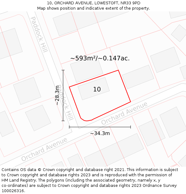 10, ORCHARD AVENUE, LOWESTOFT, NR33 9PD: Plot and title map