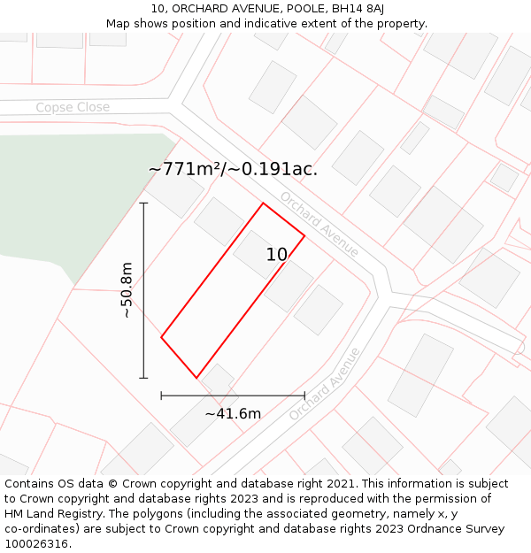 10, ORCHARD AVENUE, POOLE, BH14 8AJ: Plot and title map