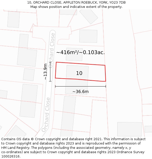 10, ORCHARD CLOSE, APPLETON ROEBUCK, YORK, YO23 7DB: Plot and title map