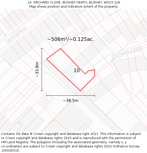 10, ORCHARD CLOSE, BUSHEY HEATH, BUSHEY, WD23 1LW: Plot and title map