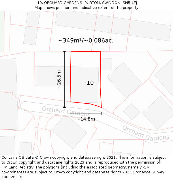 10, ORCHARD GARDENS, PURTON, SWINDON, SN5 4EJ: Plot and title map