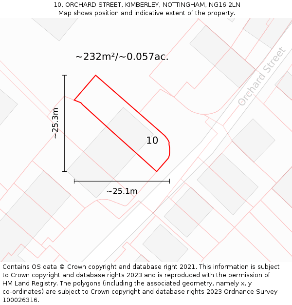 10, ORCHARD STREET, KIMBERLEY, NOTTINGHAM, NG16 2LN: Plot and title map