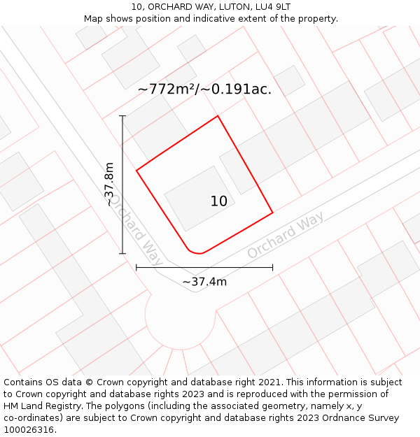 10, ORCHARD WAY, LUTON, LU4 9LT: Plot and title map