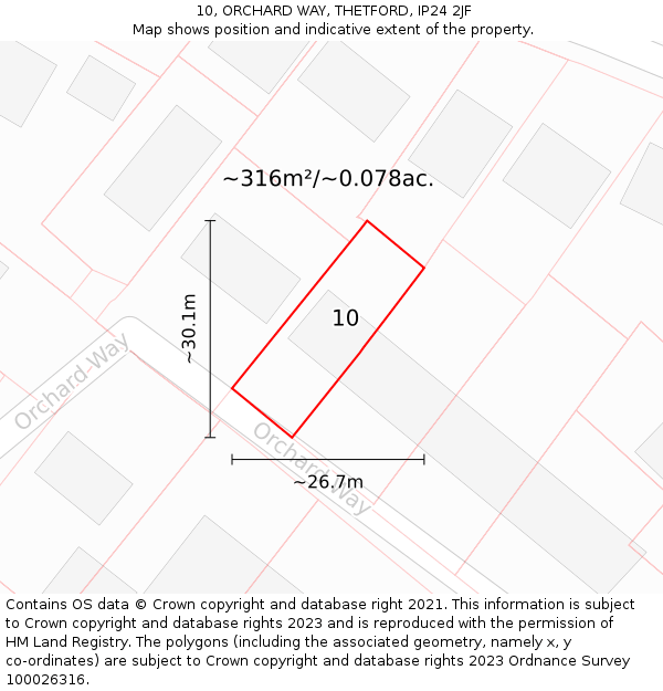 10, ORCHARD WAY, THETFORD, IP24 2JF: Plot and title map