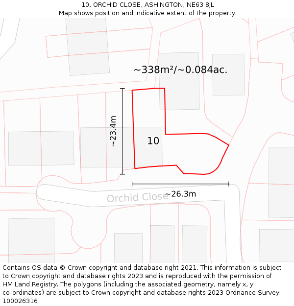 10, ORCHID CLOSE, ASHINGTON, NE63 8JL: Plot and title map