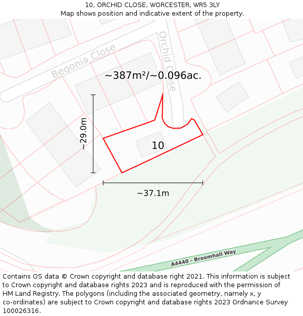 10, ORCHID CLOSE, WORCESTER, WR5 3LY: Plot and title map