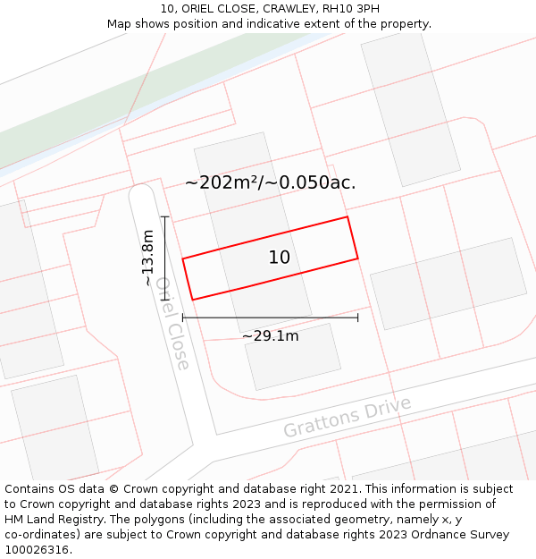 10, ORIEL CLOSE, CRAWLEY, RH10 3PH: Plot and title map