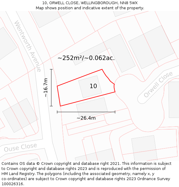 10, ORWELL CLOSE, WELLINGBOROUGH, NN8 5WX: Plot and title map