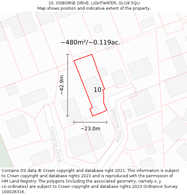 10, OSBORNE DRIVE, LIGHTWATER, GU18 5QU: Plot and title map