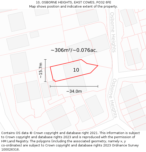 10, OSBORNE HEIGHTS, EAST COWES, PO32 6FE: Plot and title map