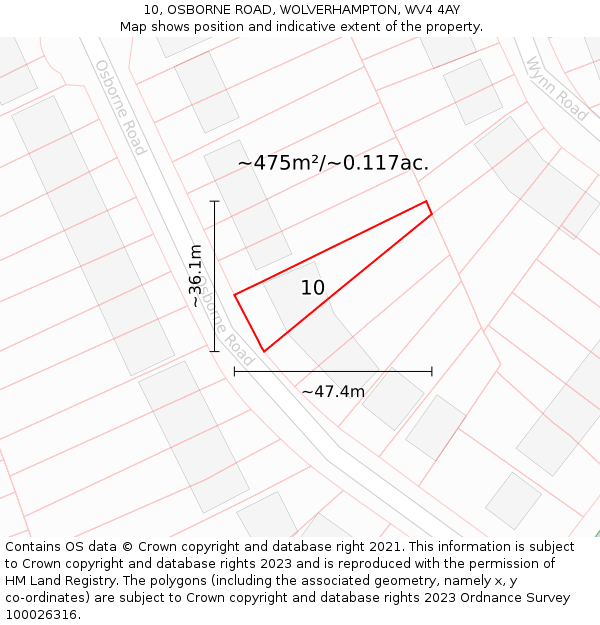 10, OSBORNE ROAD, WOLVERHAMPTON, WV4 4AY: Plot and title map