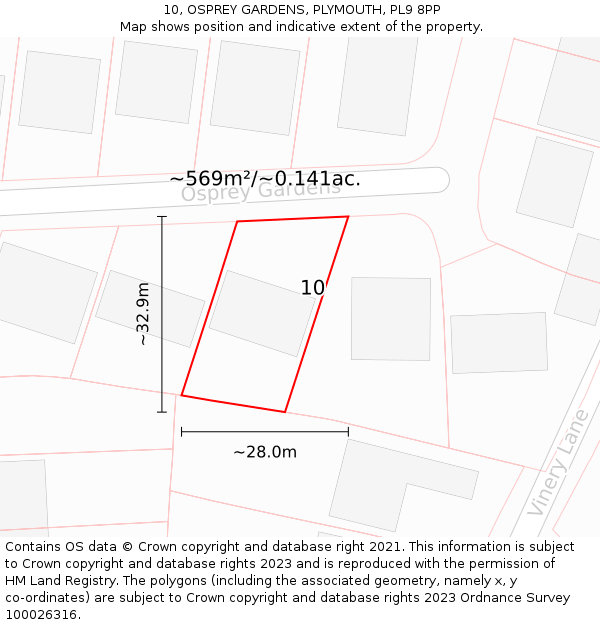 10, OSPREY GARDENS, PLYMOUTH, PL9 8PP: Plot and title map