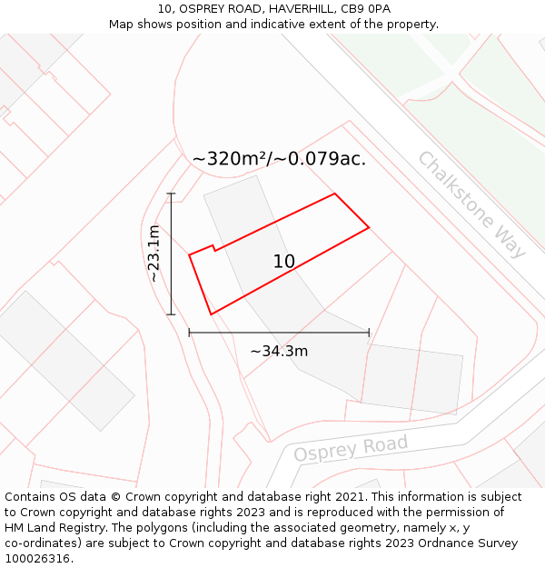 10, OSPREY ROAD, HAVERHILL, CB9 0PA: Plot and title map