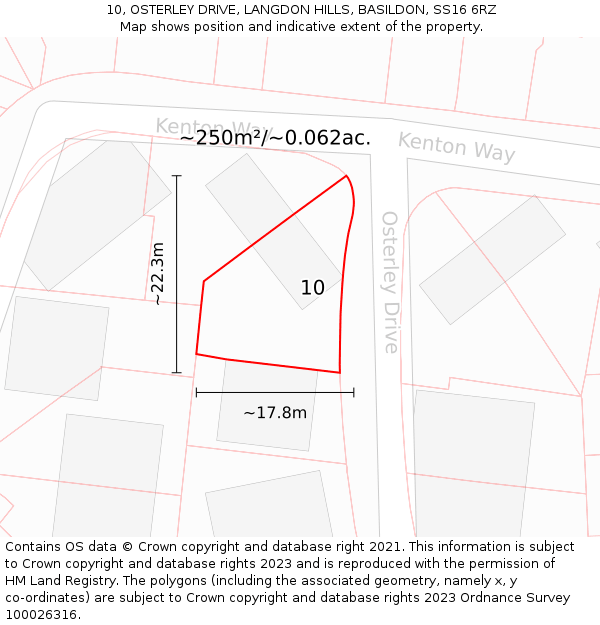 10, OSTERLEY DRIVE, LANGDON HILLS, BASILDON, SS16 6RZ: Plot and title map