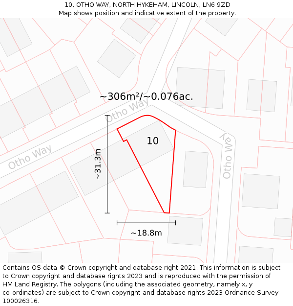 10, OTHO WAY, NORTH HYKEHAM, LINCOLN, LN6 9ZD: Plot and title map