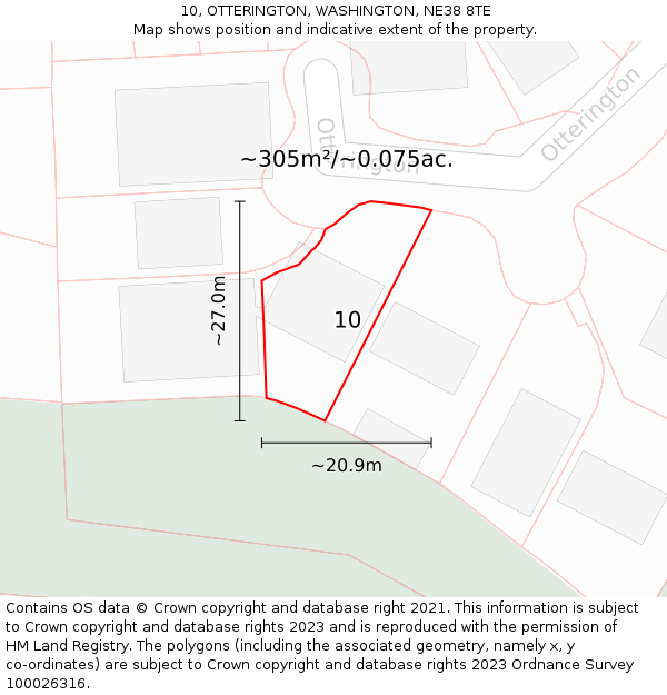 10, OTTERINGTON, WASHINGTON, NE38 8TE: Plot and title map