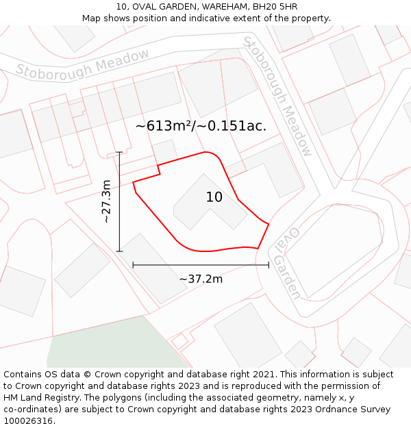 10, OVAL GARDEN, WAREHAM, BH20 5HR: Plot and title map