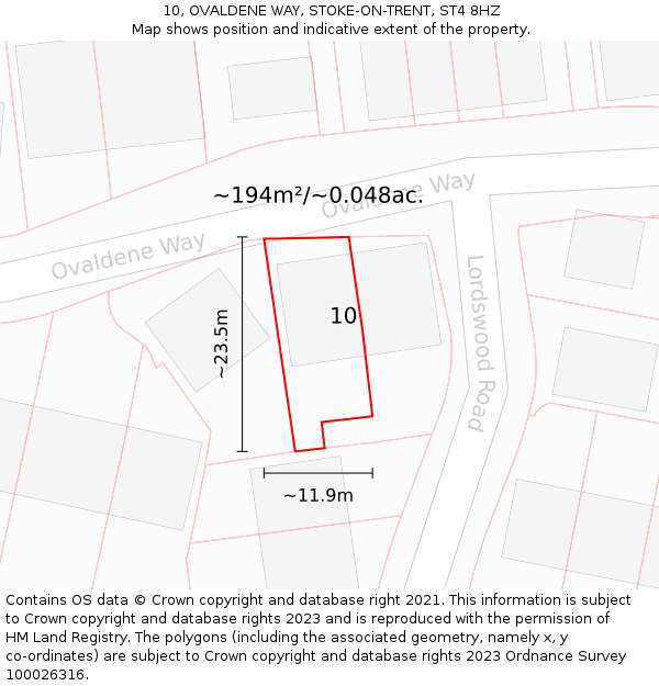 10, OVALDENE WAY, STOKE-ON-TRENT, ST4 8HZ: Plot and title map