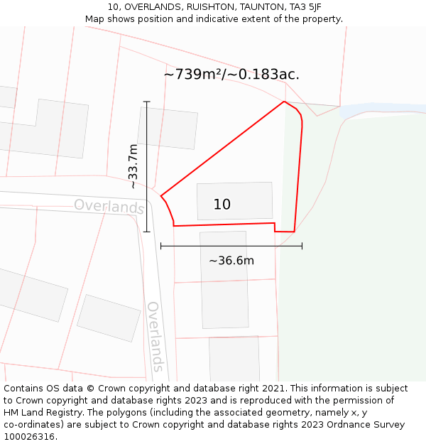 10, OVERLANDS, RUISHTON, TAUNTON, TA3 5JF: Plot and title map