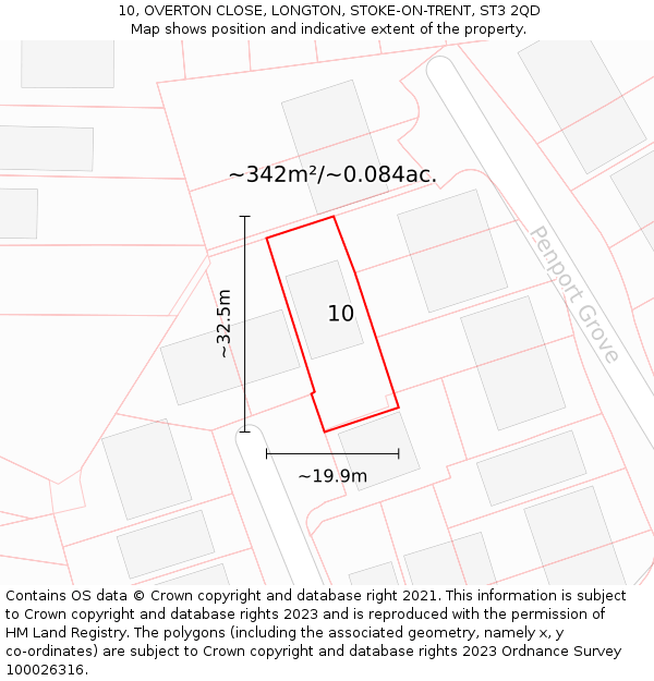 10, OVERTON CLOSE, LONGTON, STOKE-ON-TRENT, ST3 2QD: Plot and title map