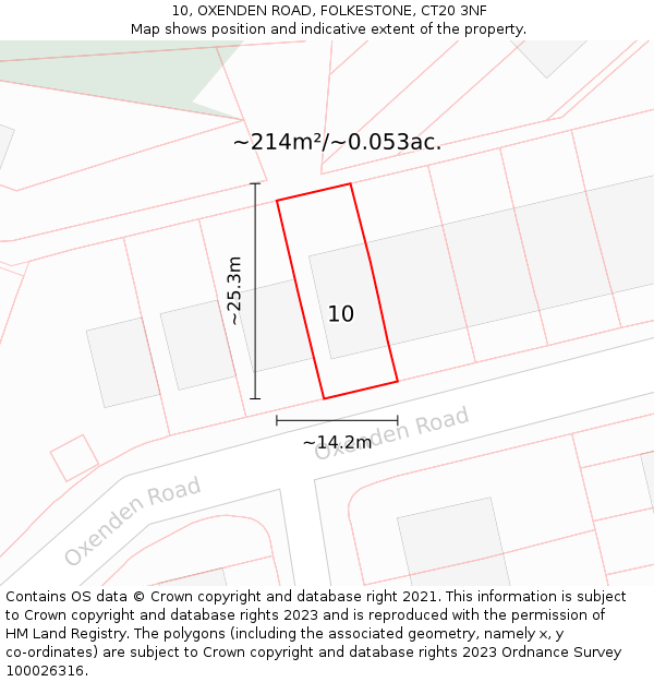 10, OXENDEN ROAD, FOLKESTONE, CT20 3NF: Plot and title map