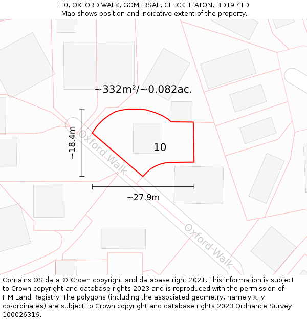 10, OXFORD WALK, GOMERSAL, CLECKHEATON, BD19 4TD: Plot and title map