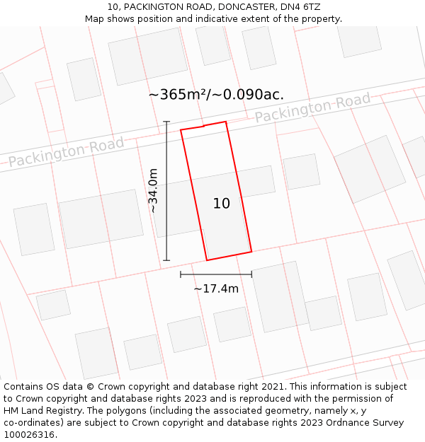 10, PACKINGTON ROAD, DONCASTER, DN4 6TZ: Plot and title map