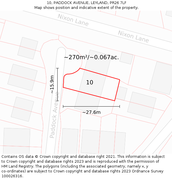 10, PADDOCK AVENUE, LEYLAND, PR26 7LF: Plot and title map