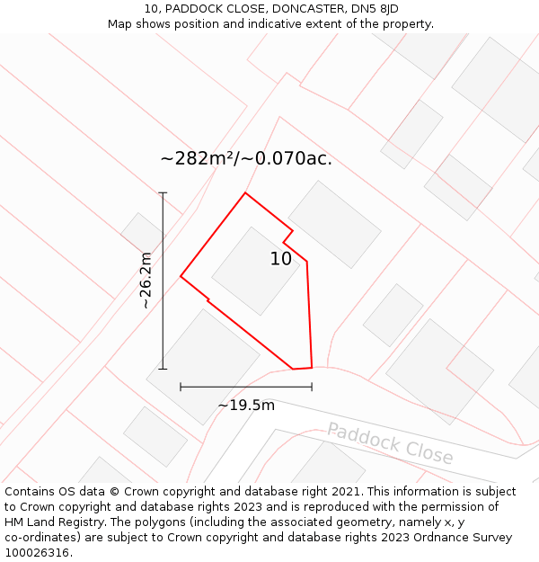 10, PADDOCK CLOSE, DONCASTER, DN5 8JD: Plot and title map