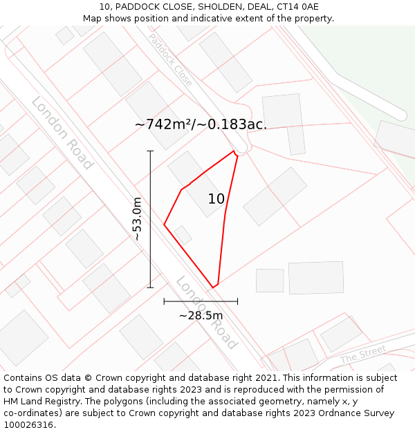 10, PADDOCK CLOSE, SHOLDEN, DEAL, CT14 0AE: Plot and title map