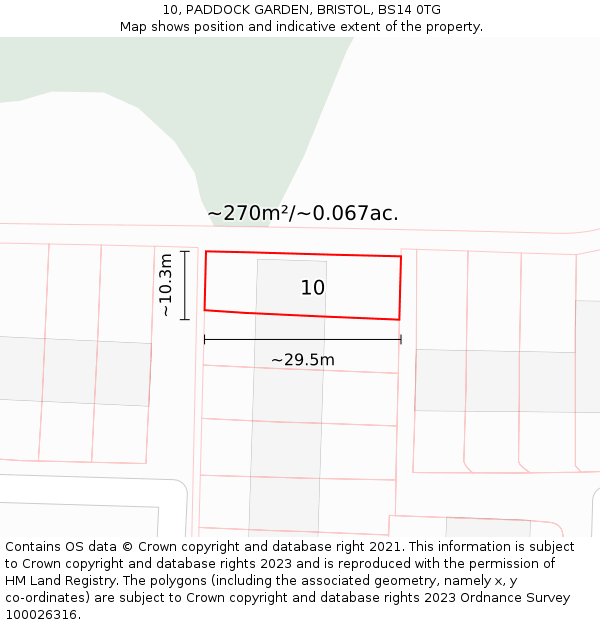 10, PADDOCK GARDEN, BRISTOL, BS14 0TG: Plot and title map