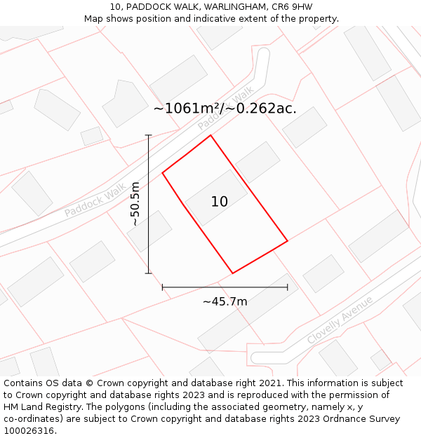 10, PADDOCK WALK, WARLINGHAM, CR6 9HW: Plot and title map