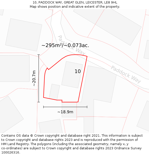 10, PADDOCK WAY, GREAT GLEN, LEICESTER, LE8 9HL: Plot and title map