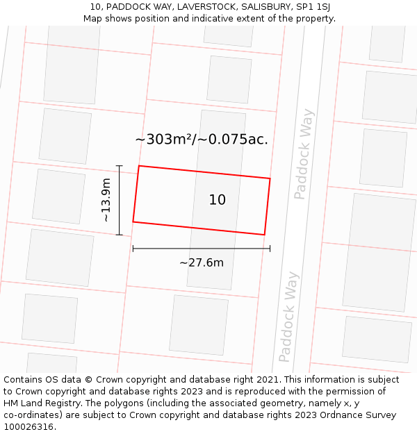 10, PADDOCK WAY, LAVERSTOCK, SALISBURY, SP1 1SJ: Plot and title map