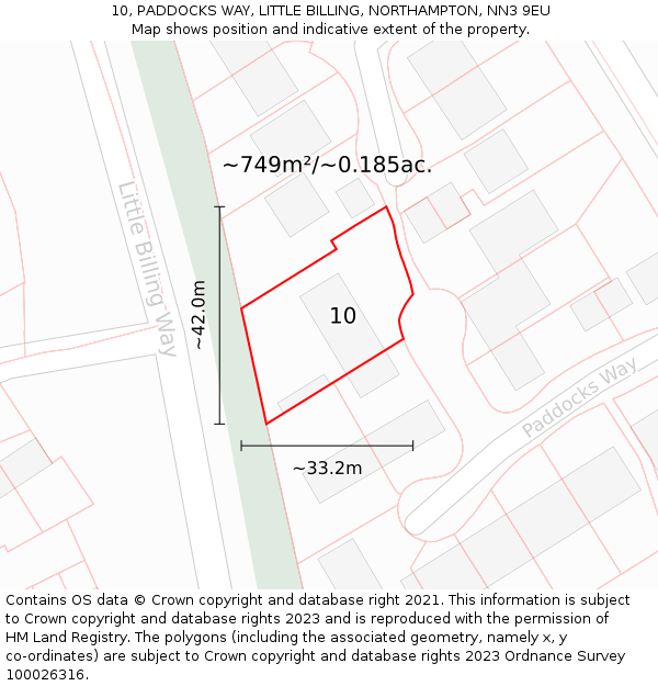 10, PADDOCKS WAY, LITTLE BILLING, NORTHAMPTON, NN3 9EU: Plot and title map