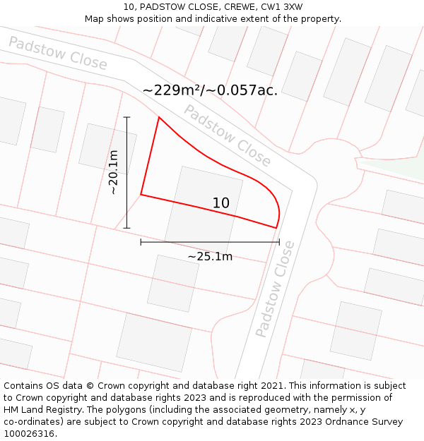 10, PADSTOW CLOSE, CREWE, CW1 3XW: Plot and title map