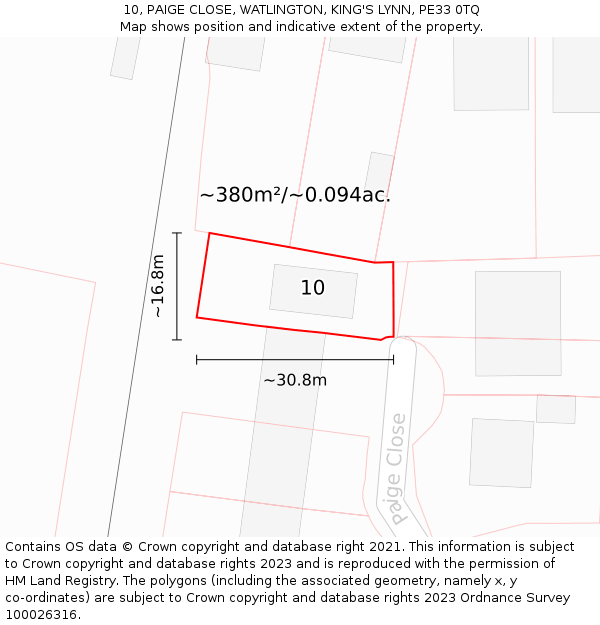 10, PAIGE CLOSE, WATLINGTON, KING'S LYNN, PE33 0TQ: Plot and title map