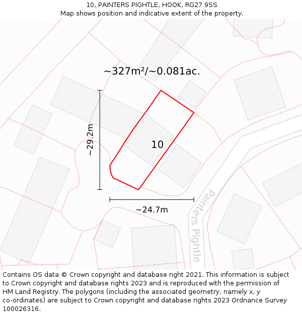 10, PAINTERS PIGHTLE, HOOK, RG27 9SS: Plot and title map