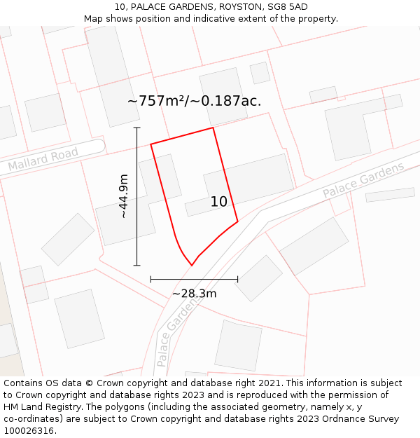 10, PALACE GARDENS, ROYSTON, SG8 5AD: Plot and title map