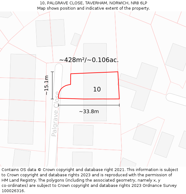 10, PALGRAVE CLOSE, TAVERHAM, NORWICH, NR8 6LP: Plot and title map