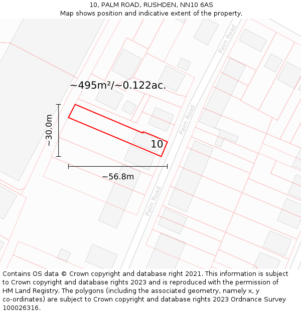 10, PALM ROAD, RUSHDEN, NN10 6AS: Plot and title map