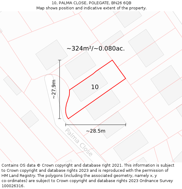 10, PALMA CLOSE, POLEGATE, BN26 6QB: Plot and title map