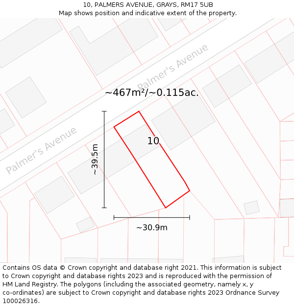 10, PALMERS AVENUE, GRAYS, RM17 5UB: Plot and title map