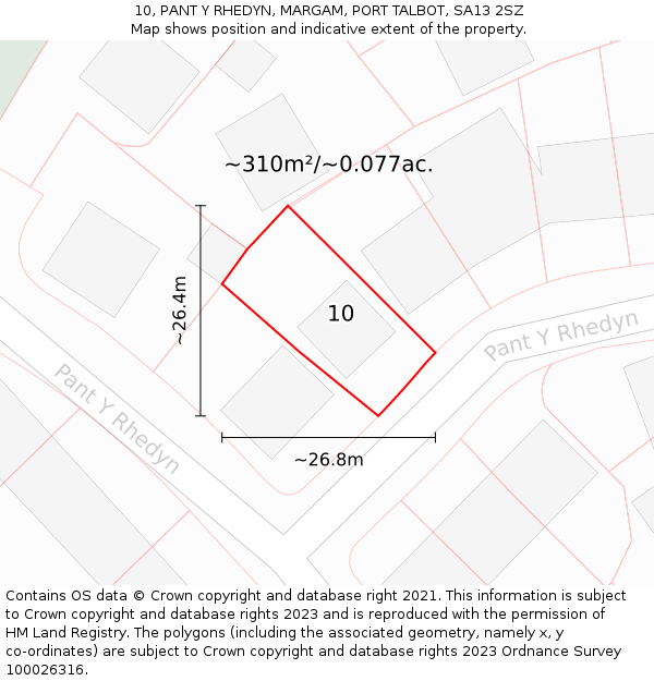 10, PANT Y RHEDYN, MARGAM, PORT TALBOT, SA13 2SZ: Plot and title map