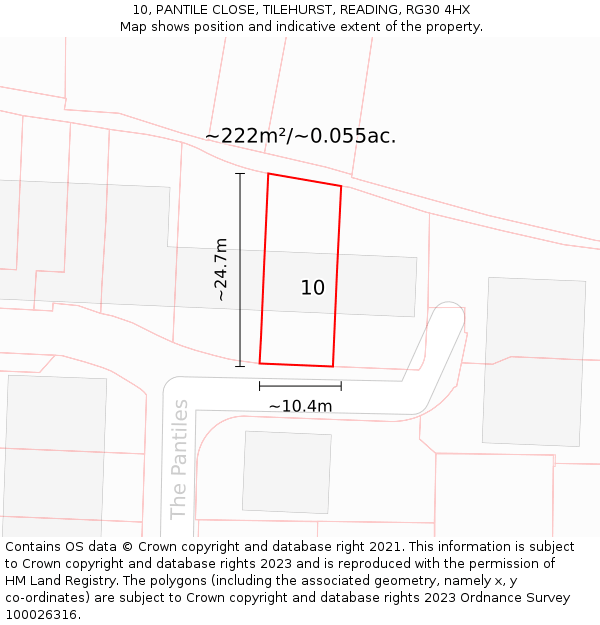 10, PANTILE CLOSE, TILEHURST, READING, RG30 4HX: Plot and title map